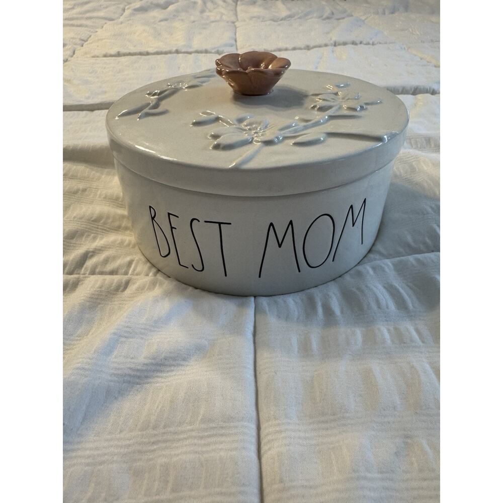 Rae Dunn Best Mom Rose Floral Ceramic Candy Dish Jewelry Bin Floral